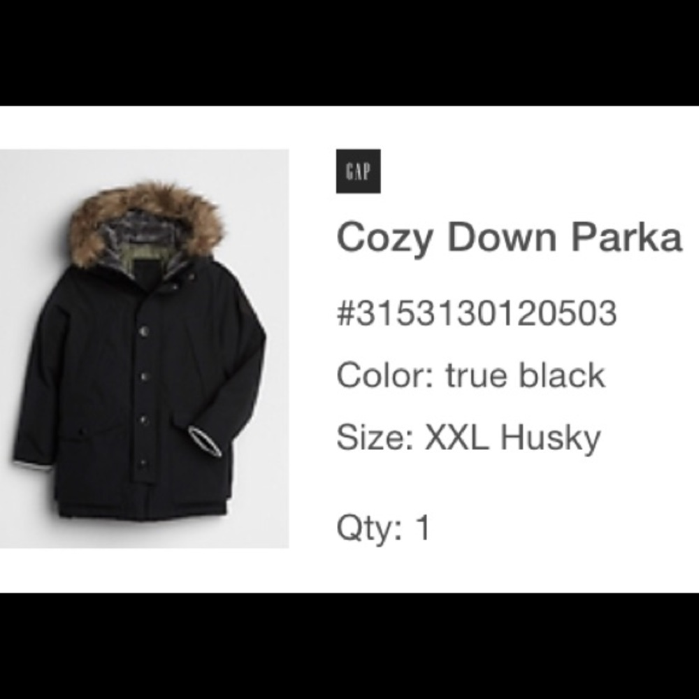 Gap Kids Black Winter coat/ Hooded Down Parka